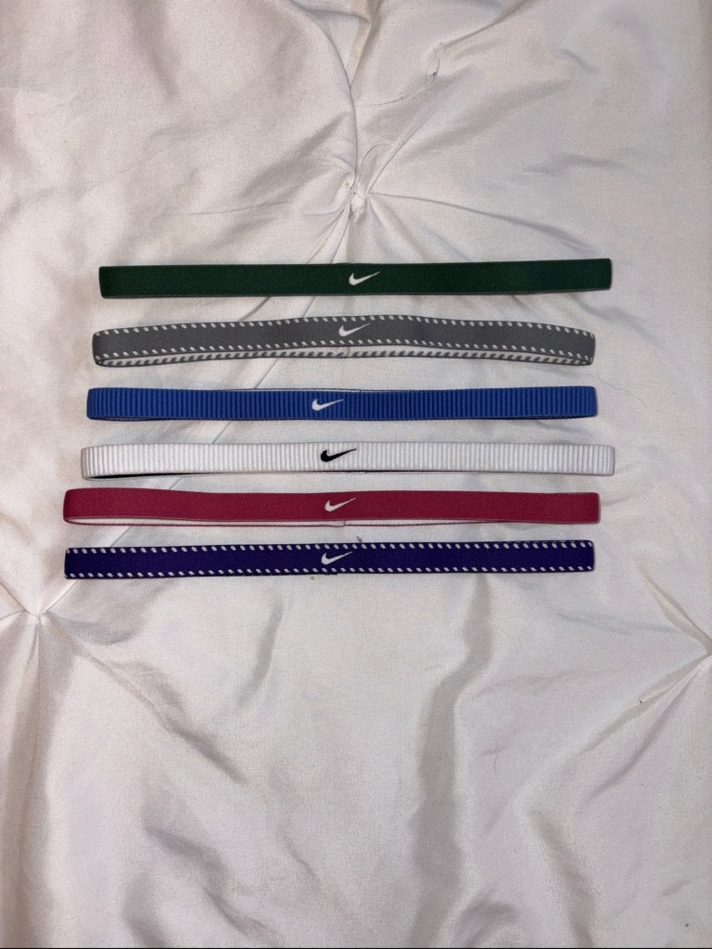 Nike Elastic Headband Set in Green, Gray, Blue, White, Pink, and Navy
